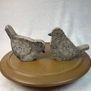 Decorative Resin Birds Set of 2 Textured Wood Look Figurines 6" x 4.5"